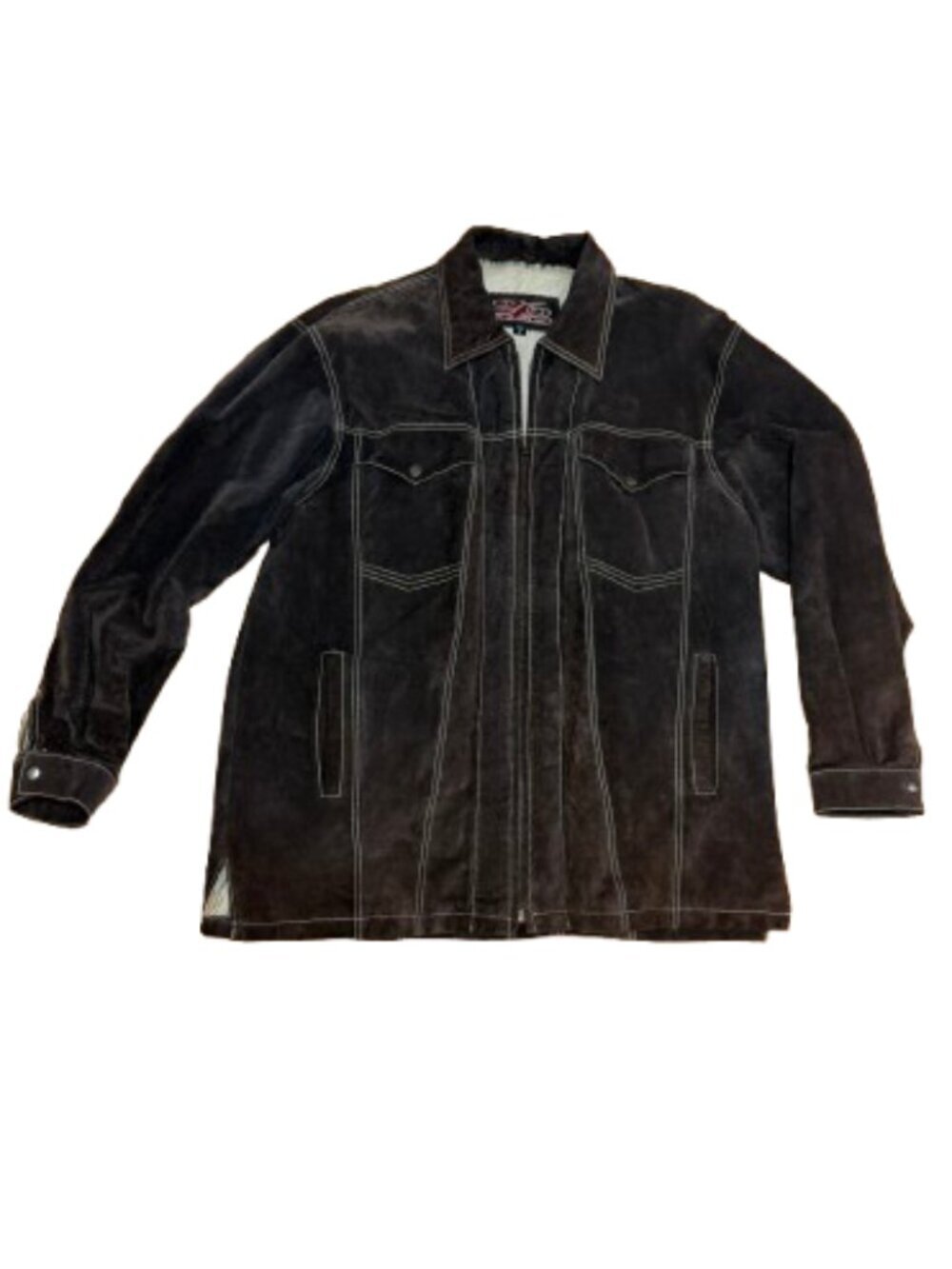 26 Red vintage brown suede motorcycle jacket with contrast stitching Size XL